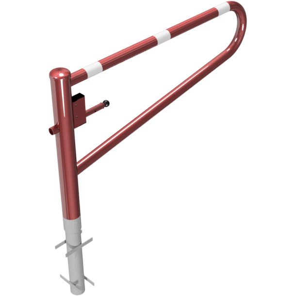 Swiveling gates | for casting in concrete, hot-dip galvanized and red coated with white reflecting stripes | total width: 1500 mm | with Euro profile cylinder lock